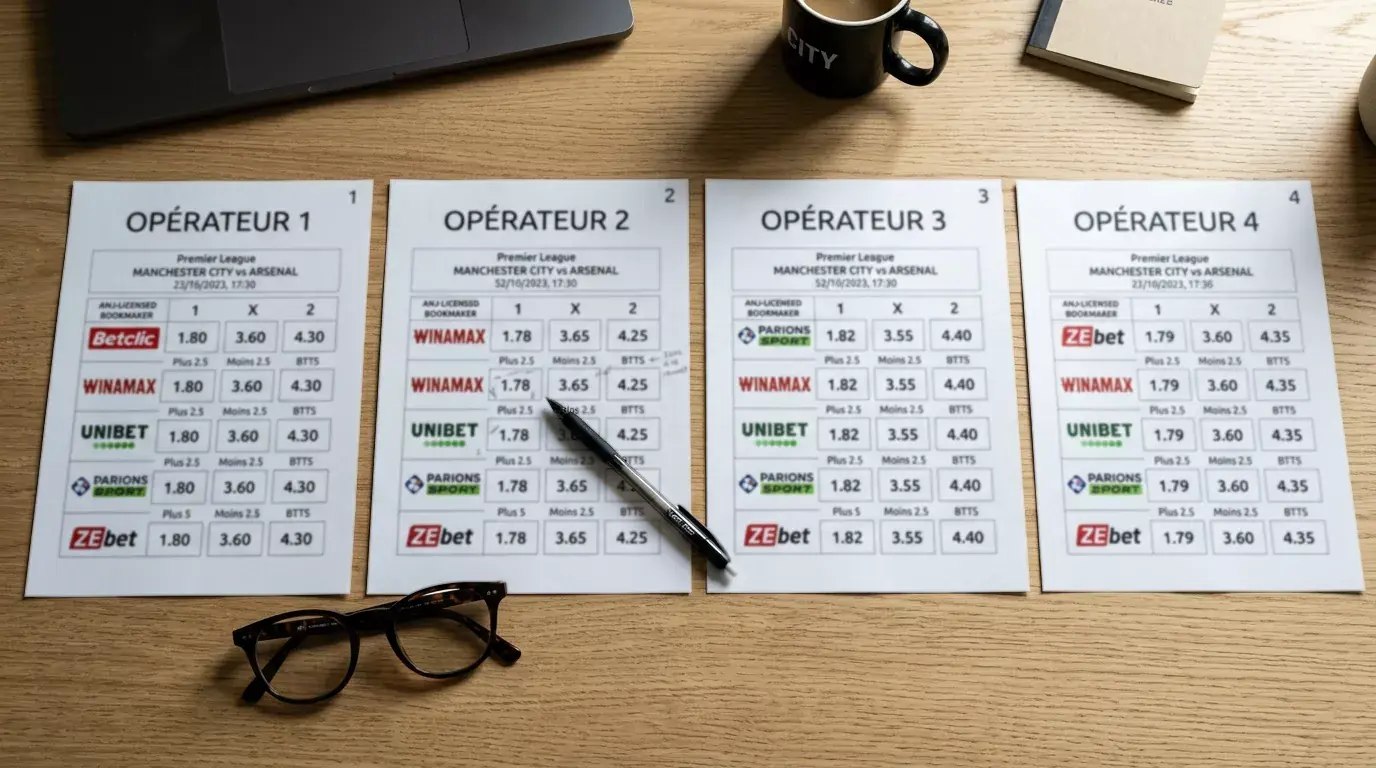 Comparaison des cotes de plusieurs bookmakers ANJ sur un match de Premier League